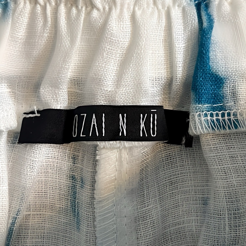 Ozai N Ku Linen Tulip Pants White Turquoise Tie Dye Coastal Resort Size S Summer - Picture 9 of 12